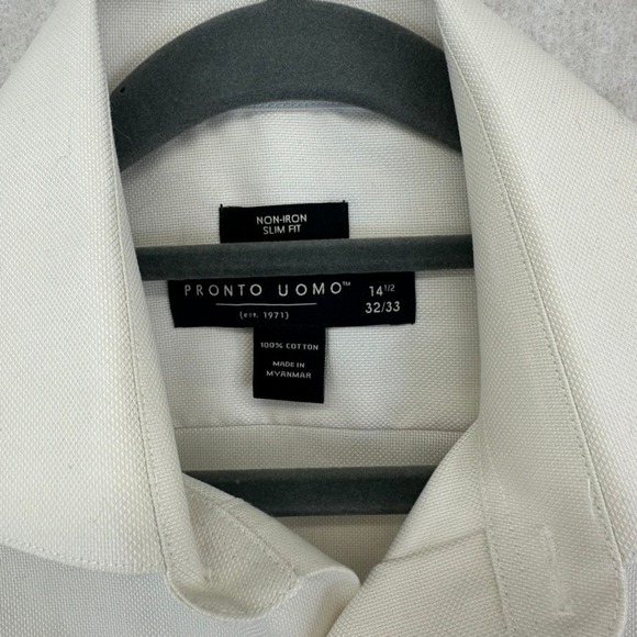 Pronto Uomo Mens Slim Fit Non Iron Cotton Dress Shirt Size 14 Cream - Picture 5 of 5